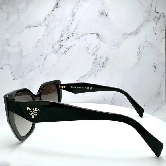 PRADA Sunglasses Symbole Gold Logo Black Authentic Square Cat Eye Oversized - Picture 6 of 16